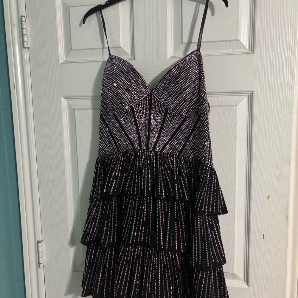 Sherri Hill Size 14 Black Sparkle Strapless Formal Dresses (Minor Damage)